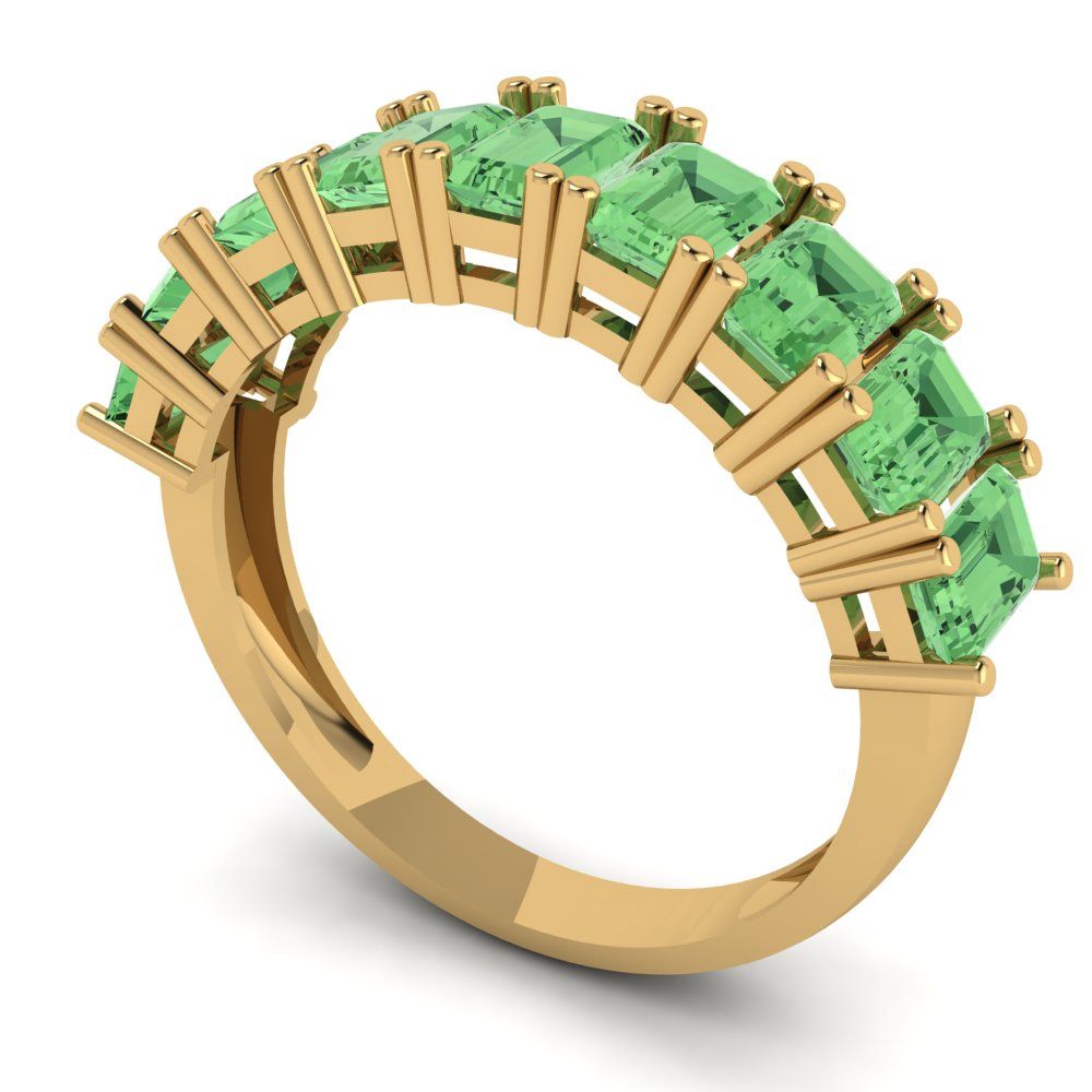 2.61 cttw Simulated Green Diamond Emerald Cut Yellow Gold Eternity Wedding Band