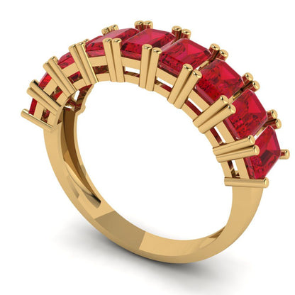 2.61 cttw Simulated Ruby Emerald Cut Yellow Gold Eternity Wedding Band