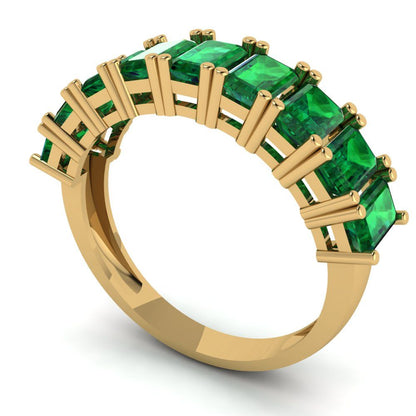 2.61 cttw Simulated Emerald Emerald Cut Yellow Gold Eternity Wedding Band