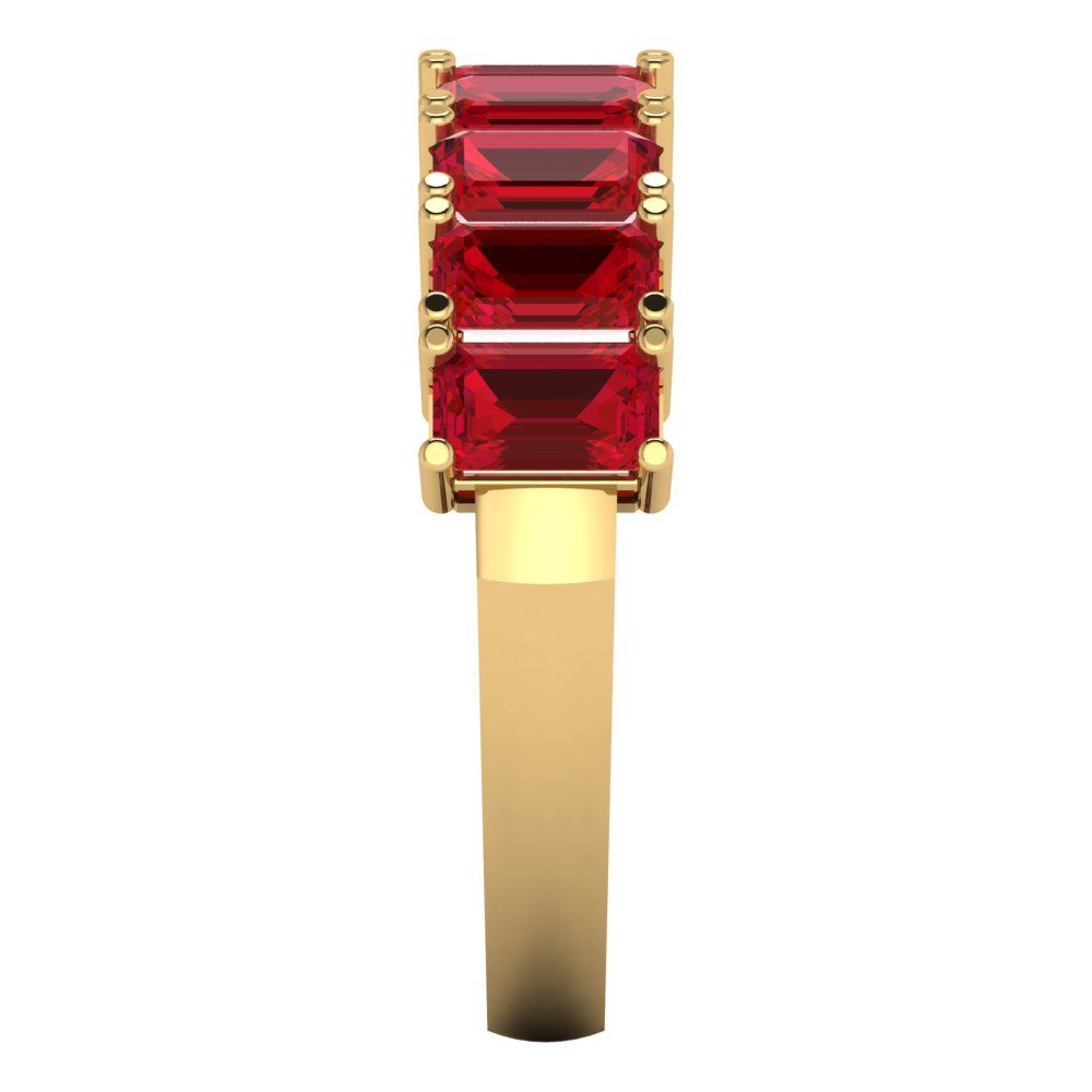2.61 cttw Simulated Ruby Emerald Cut Yellow Gold Eternity Wedding Band