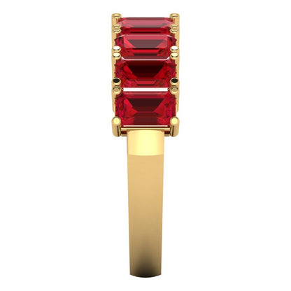 2.61 cttw Simulated Ruby Emerald Cut Yellow Gold Eternity Wedding Band