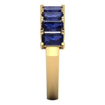 2.61 cttw Simulated Blue Sapphire Emerald Cut Yellow Gold Eternity Wedding Band