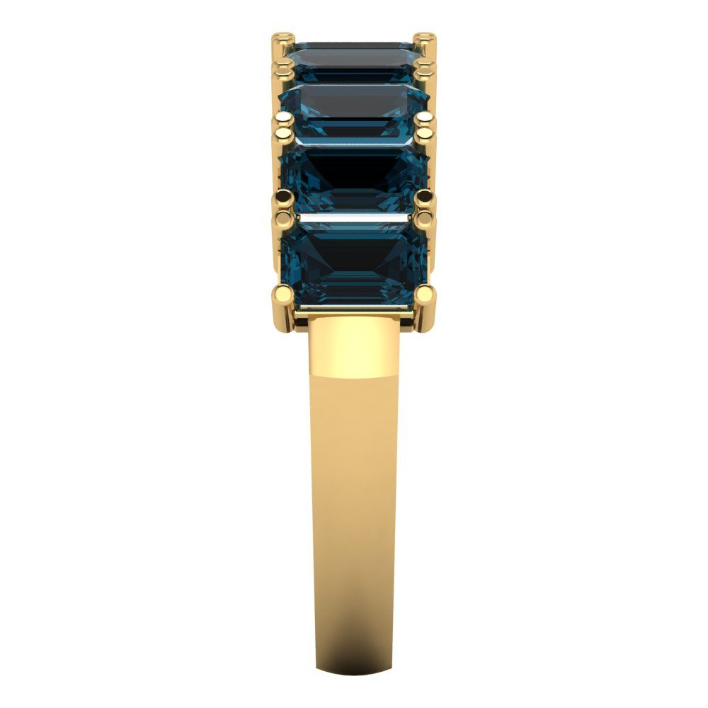 2.61 cttw Natural London Blue Topaz Emerald Cut Yellow Gold Eternity Wedding Band