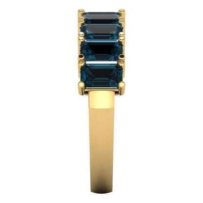 2.61 cttw Natural London Blue Topaz Emerald Cut Yellow Gold Eternity Wedding Band