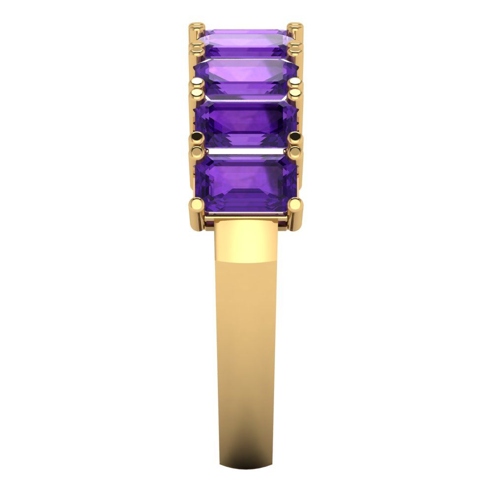 2.61 cttw Natural Amethyst Emerald Cut Yellow Gold Eternity Wedding Band