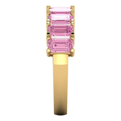 2.61 cttw Simulated Pink Diamond Emerald Cut Yellow Gold Eternity Wedding Band