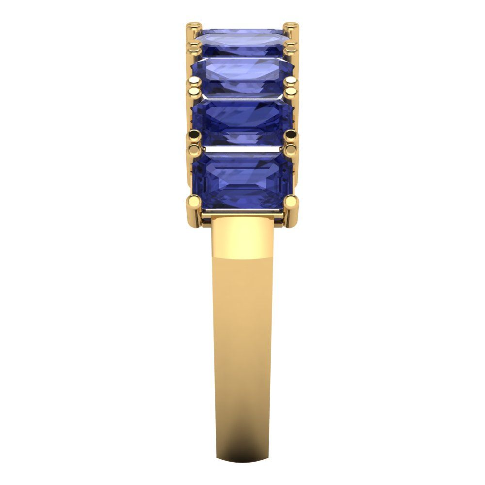 2.61 cttw Simulated Tanzanite Emerald Cut Yellow Gold Eternity Wedding Band