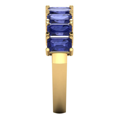 2.61 cttw Simulated Tanzanite Emerald Cut Yellow Gold Eternity Wedding Band
