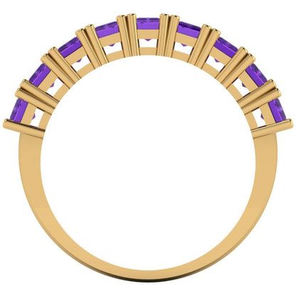 2.61 cttw Natural Amethyst Emerald Cut Yellow Gold Eternity Wedding Band