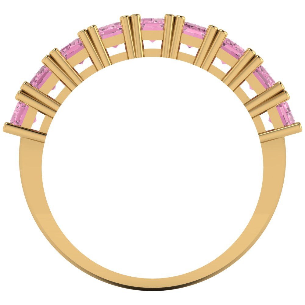 2.61 cttw Simulated Pink Diamond Emerald Cut Yellow Gold Eternity Wedding Band