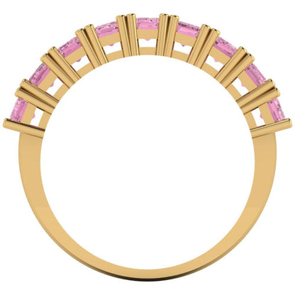 2.61 cttw Simulated Pink Diamond Emerald Cut Yellow Gold Eternity Wedding Band