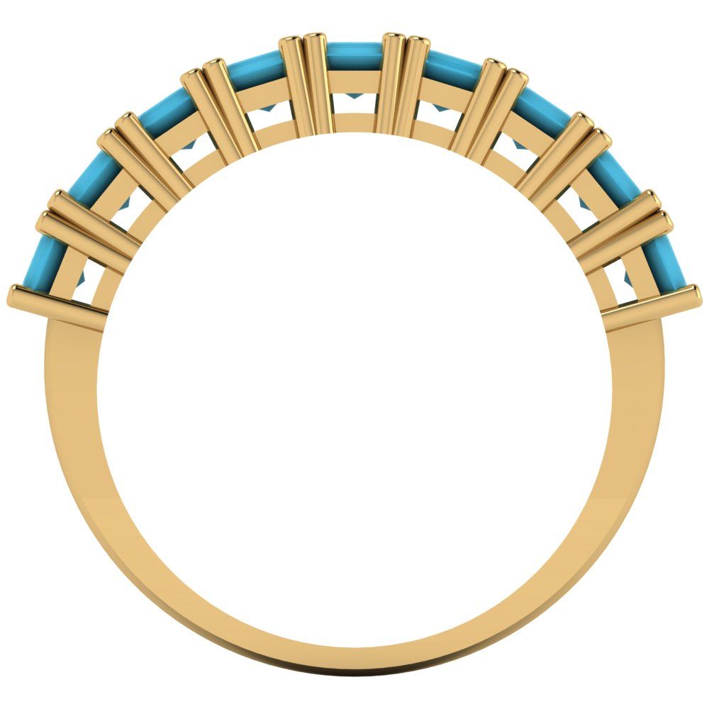 2.61 cttw Simulated Turquoise Emerald Cut Yellow Gold Eternity Wedding Band