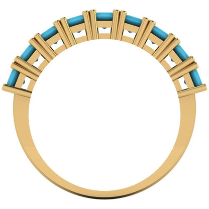 2.61 cttw Simulated Turquoise Emerald Cut Yellow Gold Eternity Wedding Band