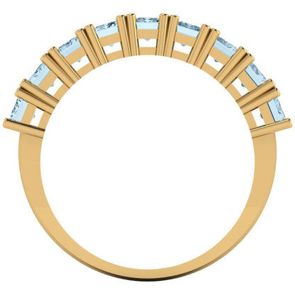 2.61 cttw Natural Aquamarine Emerald Cut Yellow Gold Eternity Wedding Band