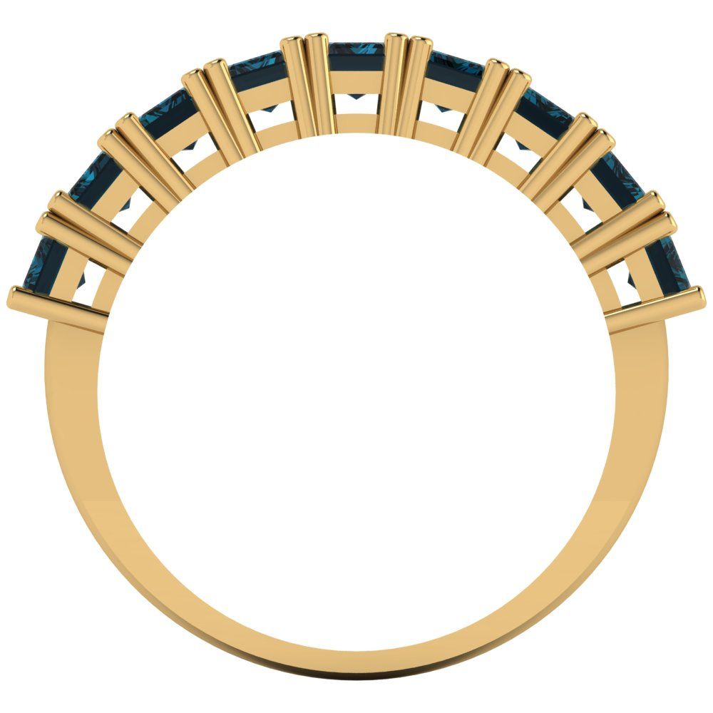 2.61 cttw Natural London Blue Topaz Emerald Cut Yellow Gold Eternity Wedding Band