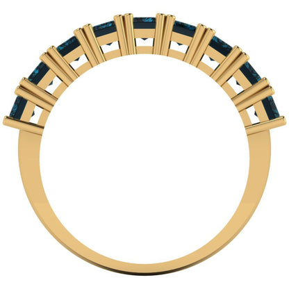 2.61 cttw Natural London Blue Topaz Emerald Cut Yellow Gold Eternity Wedding Band