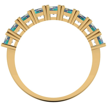 2.61 cttw Blue Moissanite Emerald Cut Yellow Gold Eternity Wedding Band