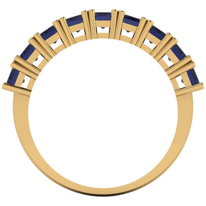 2.61 cttw Simulated Blue Sapphire Emerald Cut Yellow Gold Eternity Wedding Band