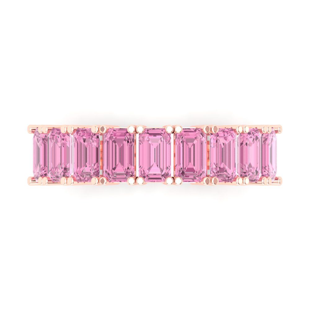 2.61 cttw Simulated Pink Diamond Emerald Cut Rose Gold Eternity Wedding Band