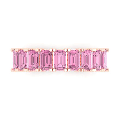 2.61 cttw Simulated Pink Diamond Emerald Cut Rose Gold Eternity Wedding Band
