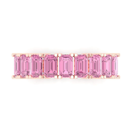 2.61 cttw Simulated Pink Diamond Emerald Cut Rose Gold Eternity Wedding Band