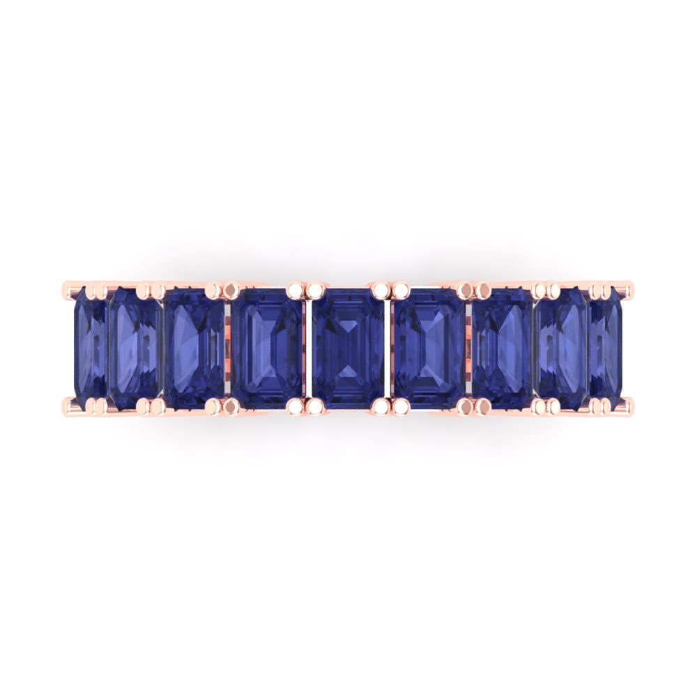2.61 cttw Simulated Tanzanite Emerald Cut Rose Gold Eternity Wedding Band