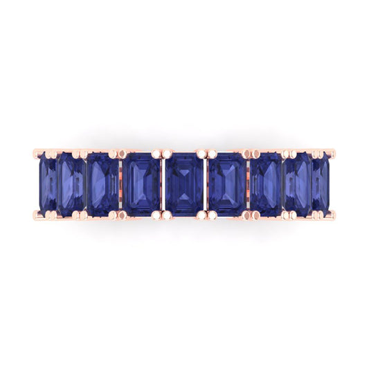 2.61 cttw Simulated Tanzanite Emerald Cut Rose Gold Eternity Wedding Band