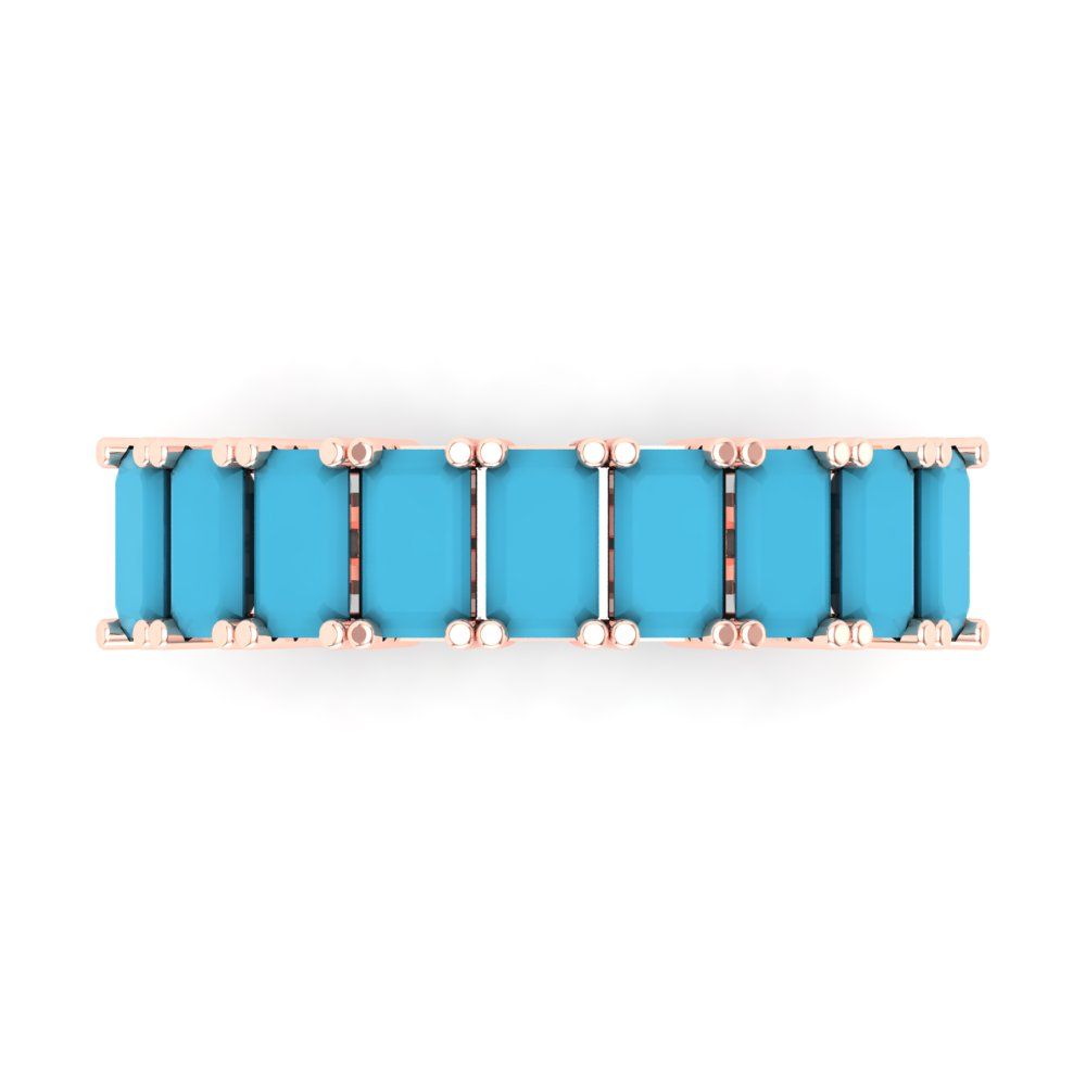 2.61 cttw Simulated Turquoise Emerald Cut Rose Gold Eternity Wedding Band