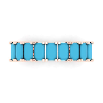 2.61 cttw Simulated Turquoise Emerald Cut Rose Gold Eternity Wedding Band