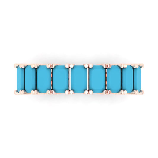 2.61 cttw Simulated Turquoise Emerald Cut Rose Gold Eternity Wedding Band