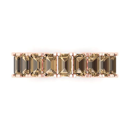 2.61 cttw Simulated Champagne Diamond Emerald Cut Rose Gold Eternity Wedding Band