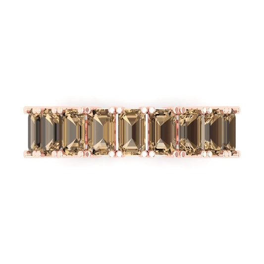 2.61 cttw Simulated Champagne Diamond Emerald Cut Rose Gold Eternity Wedding Band