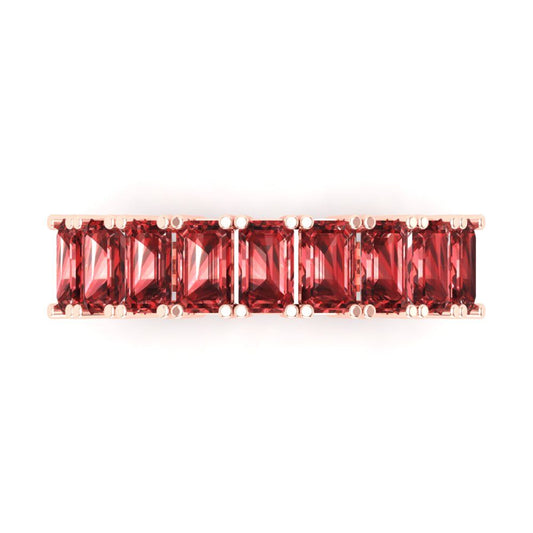 2.61 cttw Natural Garnet Emerald Cut Rose Gold Eternity Wedding Band