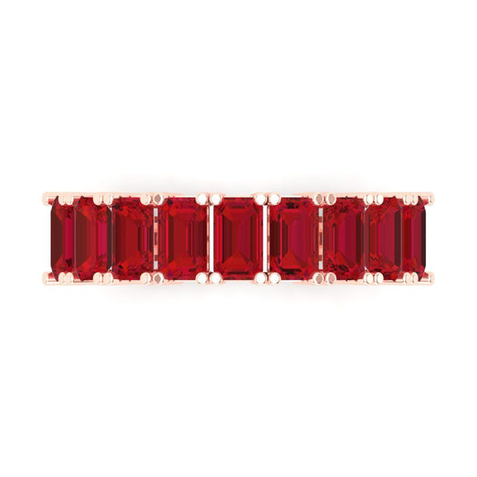 2.61 cttw Simulated Pink Tourmaline Emerald Cut Rose Gold Eternity Wedding Band