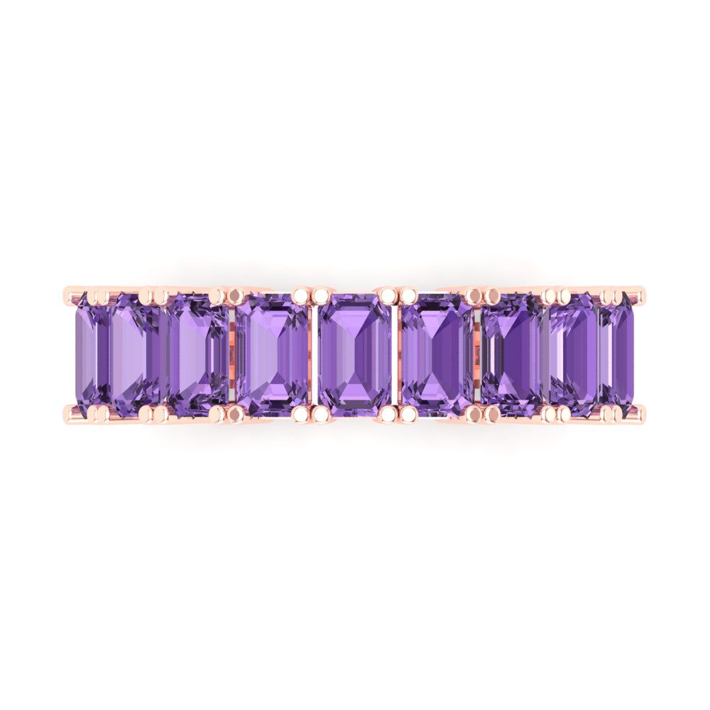 2.61 cttw Simulated Alexandrite Emerald Cut Rose Gold Eternity Wedding Band