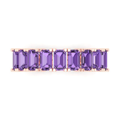 2.61 cttw Simulated Alexandrite Emerald Cut Rose Gold Eternity Wedding Band
