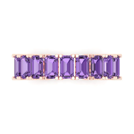 2.61 cttw Simulated Alexandrite Emerald Cut Rose Gold Eternity Wedding Band