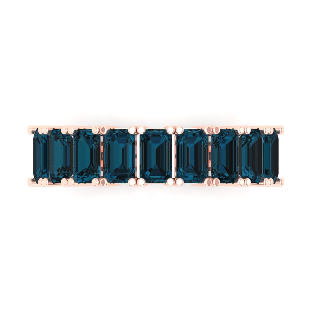 2.61 cttw Natural London Blue Topaz Emerald Cut Rose Gold Eternity Wedding Band