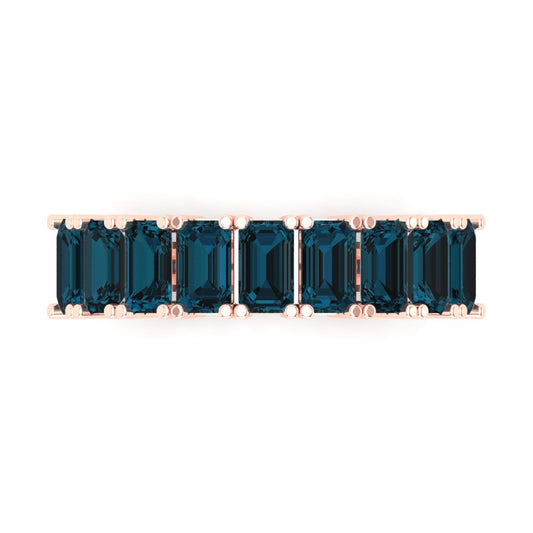2.61 cttw Natural London Blue Topaz Emerald Cut Rose Gold Eternity Wedding Band
