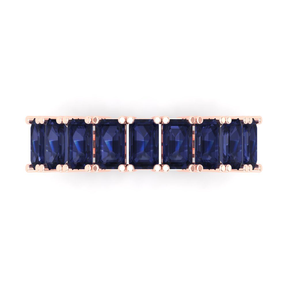 2.61 cttw Simulated Blue Sapphire Emerald Cut Rose Gold Eternity Wedding Band