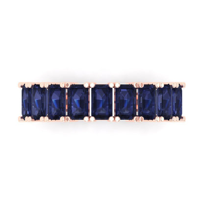 2.61 cttw Simulated Blue Sapphire Emerald Cut Rose Gold Eternity Wedding Band