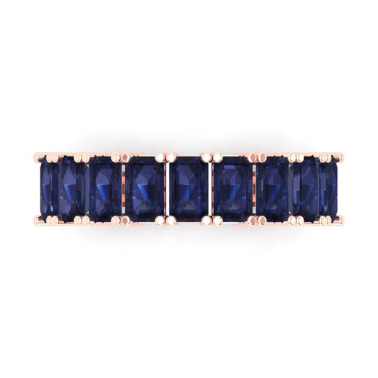 2.61 cttw Simulated Blue Sapphire Emerald Cut Rose Gold Eternity Wedding Band