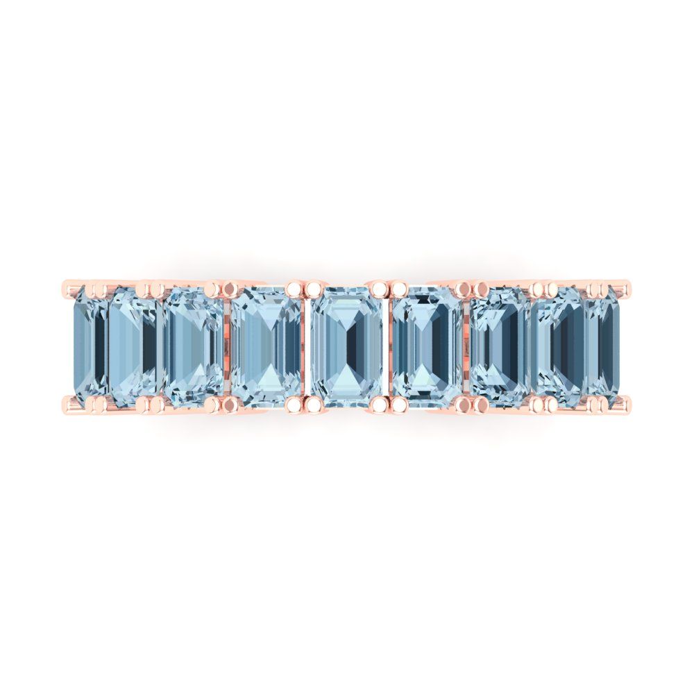 2.61 cttw Natural Aquamarine Emerald Cut Rose Gold Eternity Wedding Band