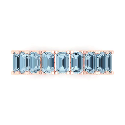 2.61 cttw Natural Aquamarine Emerald Cut Rose Gold Eternity Wedding Band