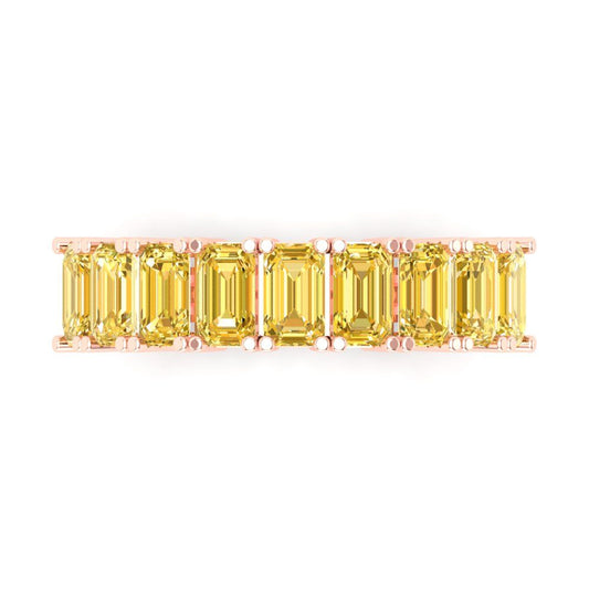 2.61 cttw Simulated Yellow Diamond Emerald Cut Rose Gold Eternity Wedding Band