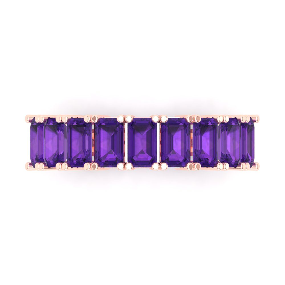 2.61 cttw Natural Amethyst Emerald Cut Rose Gold Eternity Wedding Band