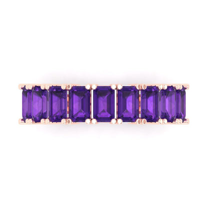 2.61 cttw Natural Amethyst Emerald Cut Rose Gold Eternity Wedding Band