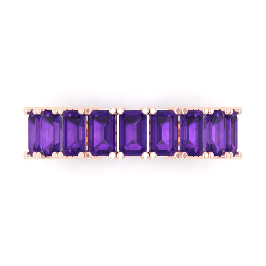 2.61 cttw Natural Amethyst Emerald Cut Rose Gold Eternity Wedding Band