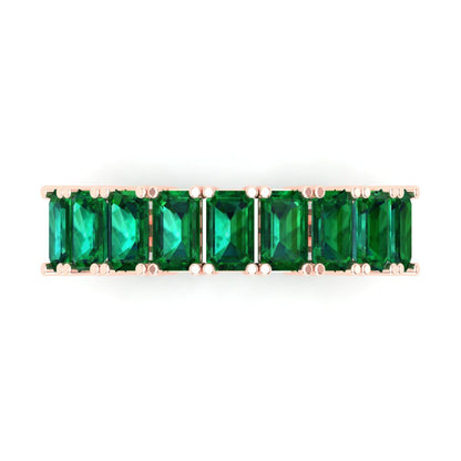 2.61 cttw Simulated Emerald Emerald Cut Rose Gold Eternity Wedding Band