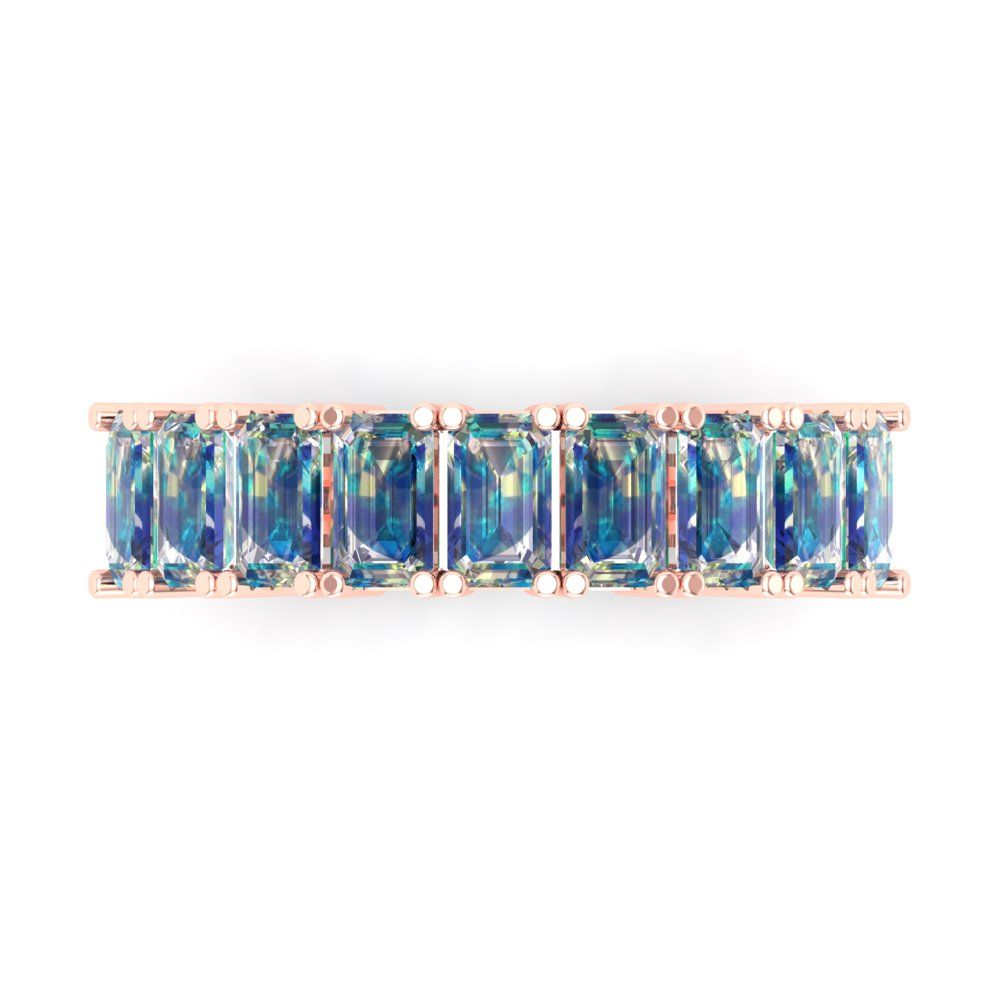 2.61 cttw Blue Moissanite Emerald Cut Rose Gold Eternity Wedding Band